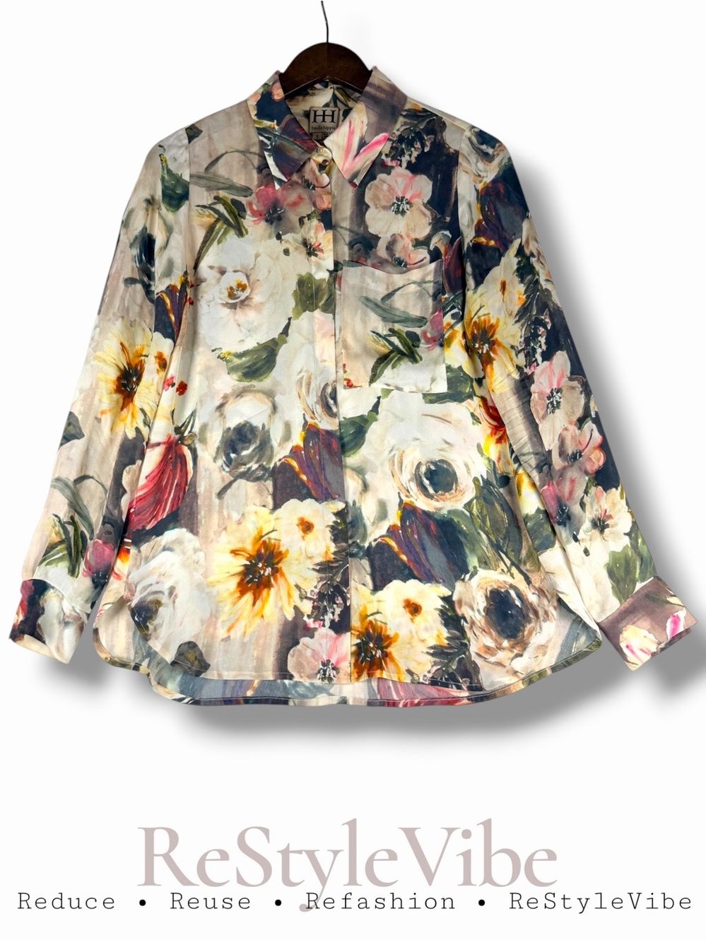 HAUTE HIPPIE Women’s Size S Shirt Top Blouse Button Up Floral 100% SILK